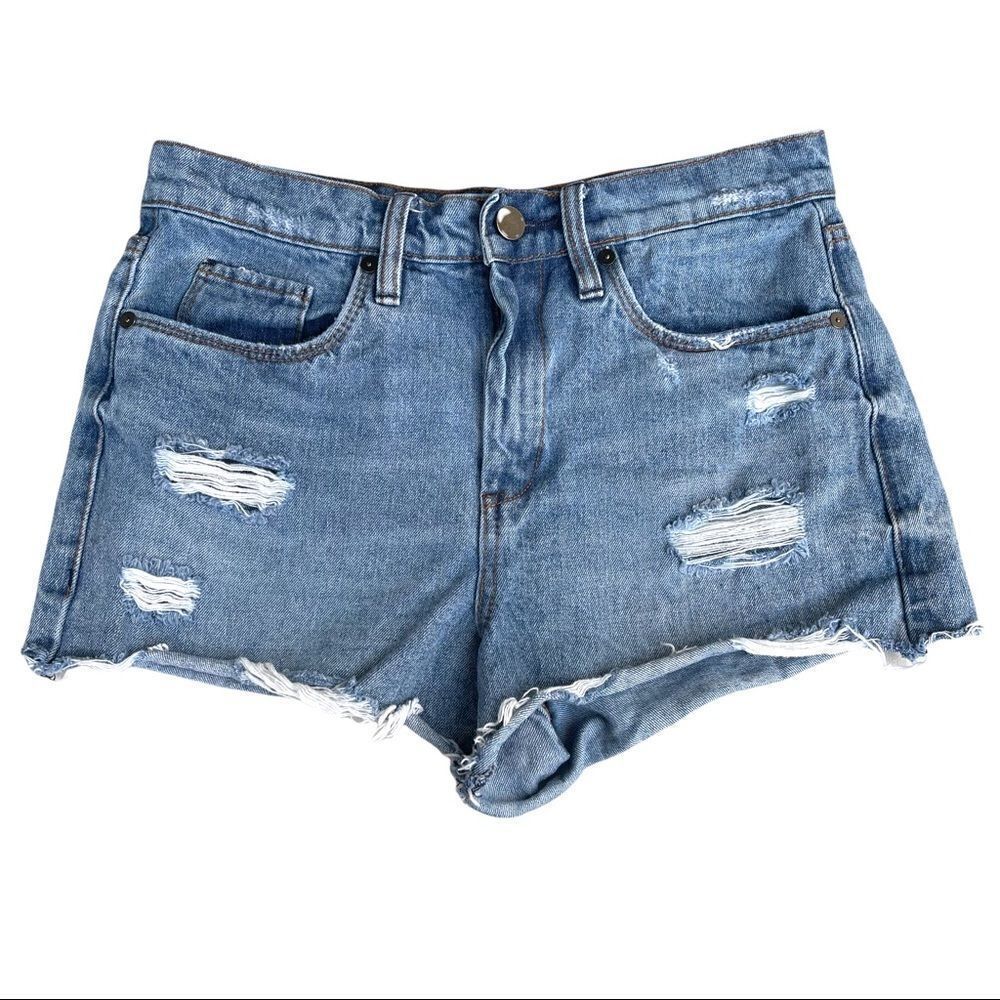 Chelsea & Violet Women’s Distressed High Rise Raw Hem‎ Denim Shorts Size 27